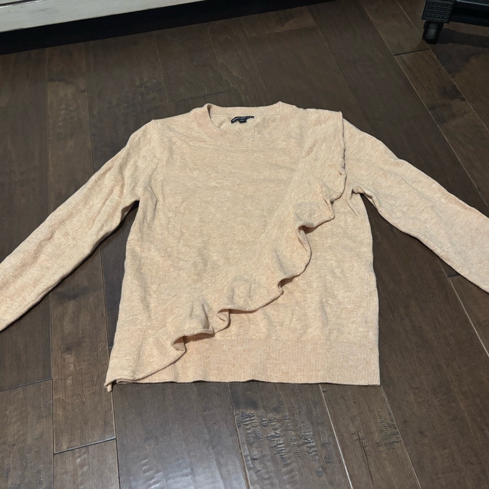 J. Crew Cream Asymmetrical Ruffled Long Sleeve Blouse